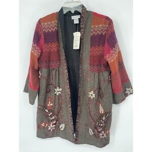 Soft Surroundings Izmir Tapestry Open Front Jacket Embroidered Wool Boho Medium